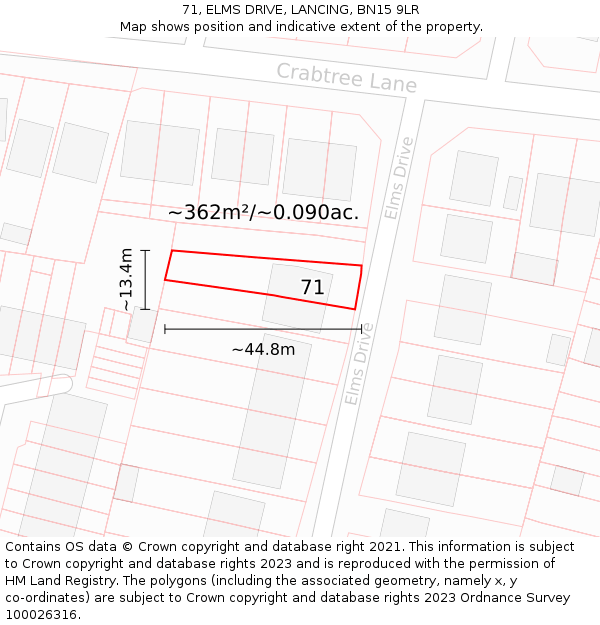 71, ELMS DRIVE, LANCING, BN15 9LR: Plot and title map