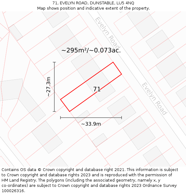 71, EVELYN ROAD, DUNSTABLE, LU5 4NQ: Plot and title map