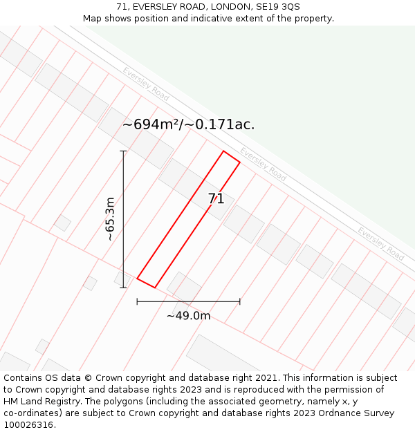 71, EVERSLEY ROAD, LONDON, SE19 3QS: Plot and title map