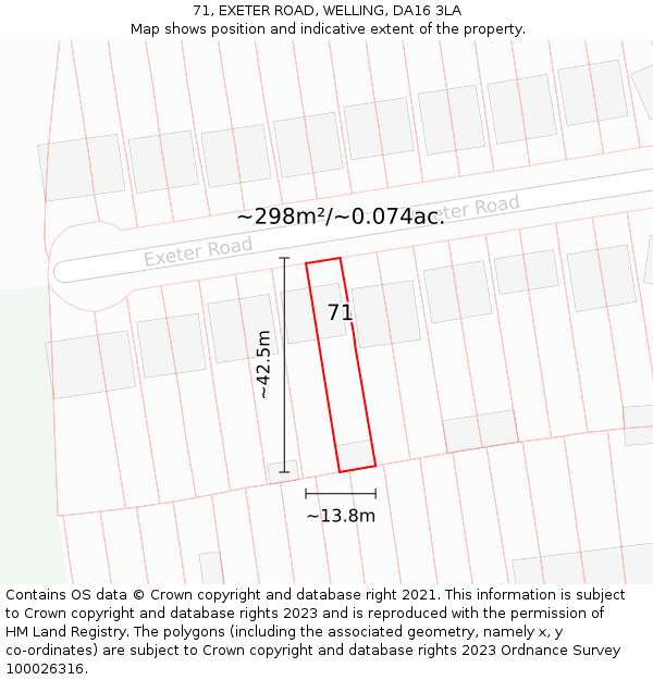 71, EXETER ROAD, WELLING, DA16 3LA: Plot and title map