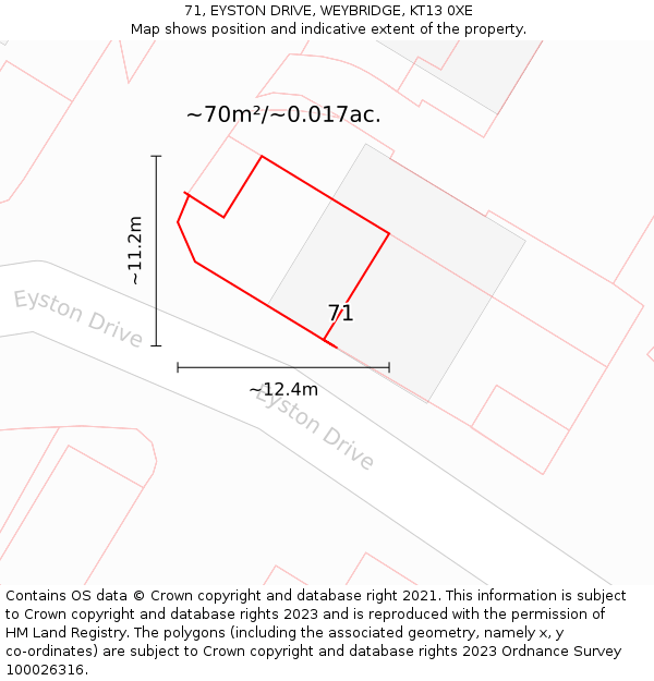71, EYSTON DRIVE, WEYBRIDGE, KT13 0XE: Plot and title map