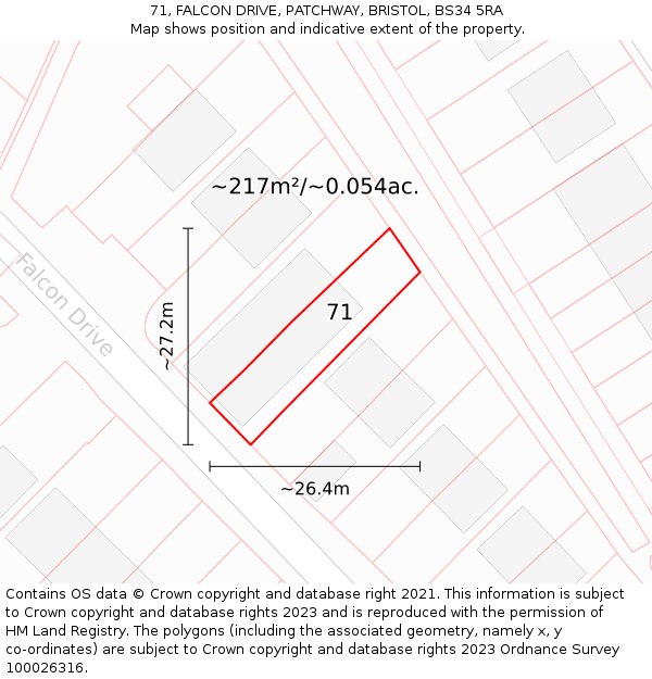 71, FALCON DRIVE, PATCHWAY, BRISTOL, BS34 5RA: Plot and title map