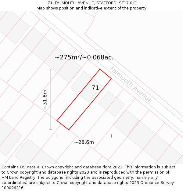 71, FALMOUTH AVENUE, STAFFORD, ST17 0JG: Plot and title map