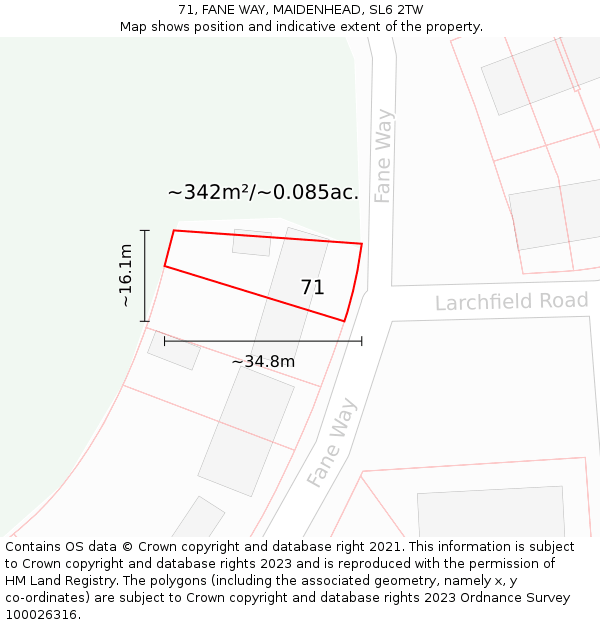 71, FANE WAY, MAIDENHEAD, SL6 2TW: Plot and title map