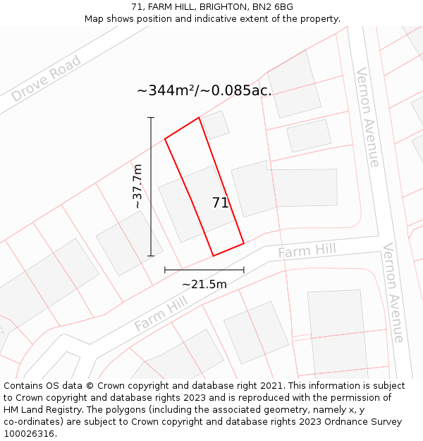 71, FARM HILL, BRIGHTON, BN2 6BG: Plot and title map