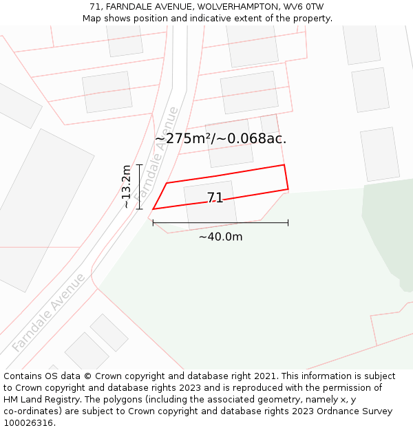 71, FARNDALE AVENUE, WOLVERHAMPTON, WV6 0TW: Plot and title map
