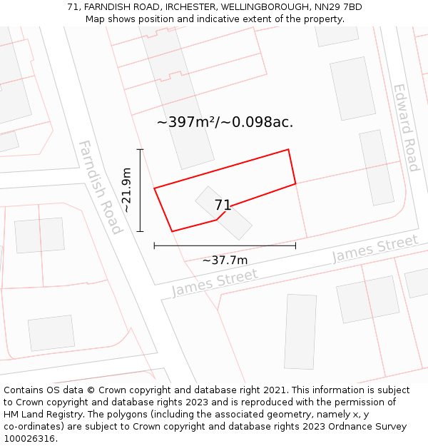 71, FARNDISH ROAD, IRCHESTER, WELLINGBOROUGH, NN29 7BD: Plot and title map