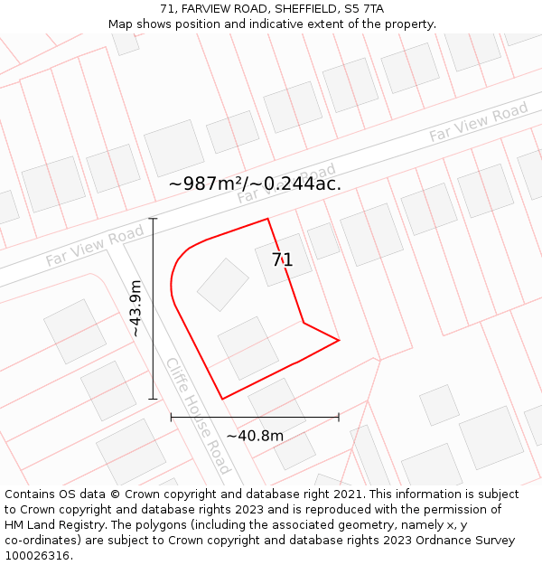 71, FARVIEW ROAD, SHEFFIELD, S5 7TA: Plot and title map