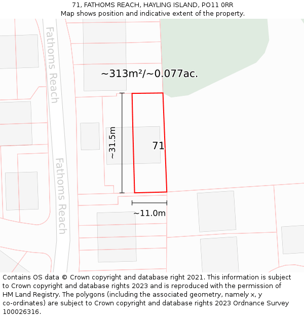 71, FATHOMS REACH, HAYLING ISLAND, PO11 0RR: Plot and title map