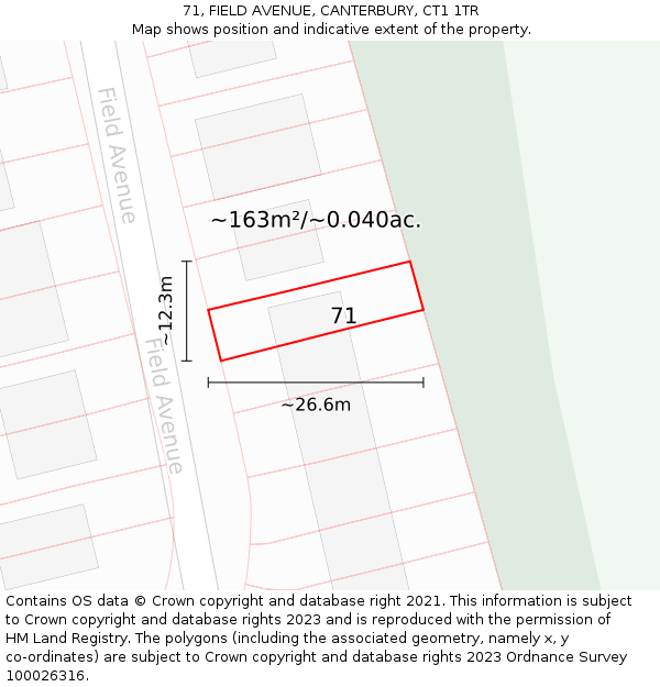 71, FIELD AVENUE, CANTERBURY, CT1 1TR: Plot and title map