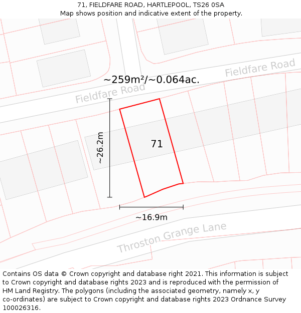 71, FIELDFARE ROAD, HARTLEPOOL, TS26 0SA: Plot and title map