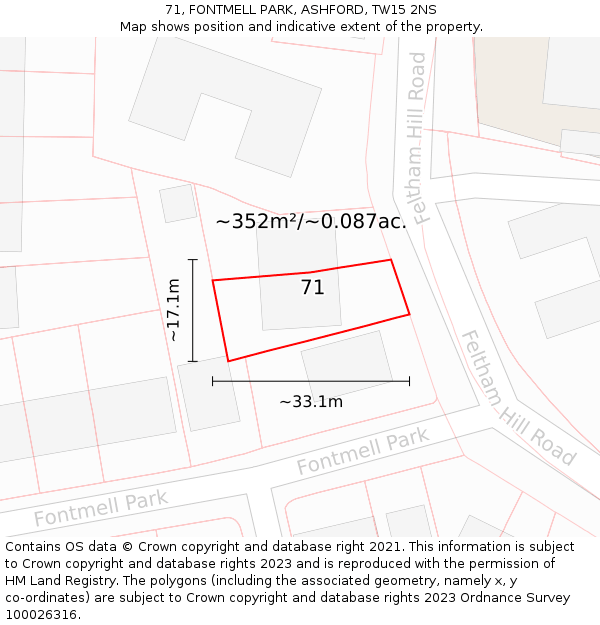 71, FONTMELL PARK, ASHFORD, TW15 2NS: Plot and title map