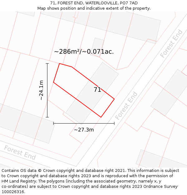 71, FOREST END, WATERLOOVILLE, PO7 7AD: Plot and title map