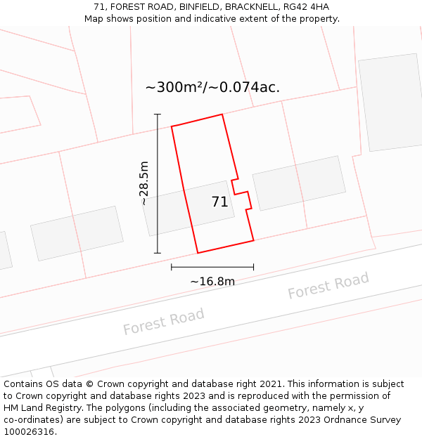 71, FOREST ROAD, BINFIELD, BRACKNELL, RG42 4HA: Plot and title map