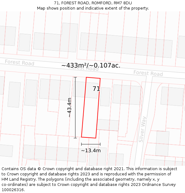 71, FOREST ROAD, ROMFORD, RM7 8DU: Plot and title map