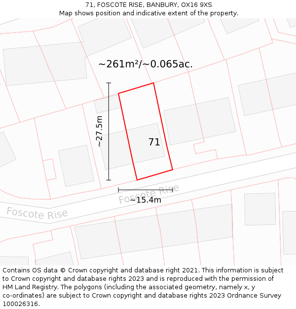 71, FOSCOTE RISE, BANBURY, OX16 9XS: Plot and title map