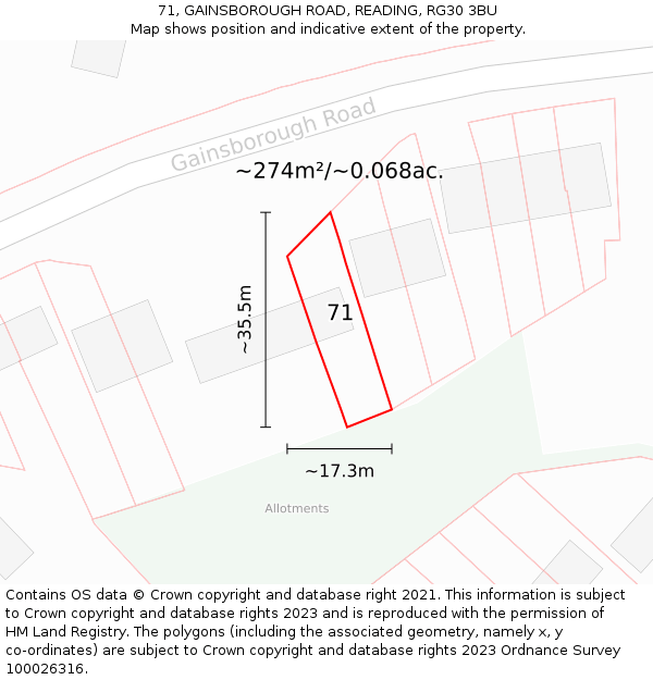 71, GAINSBOROUGH ROAD, READING, RG30 3BU: Plot and title map
