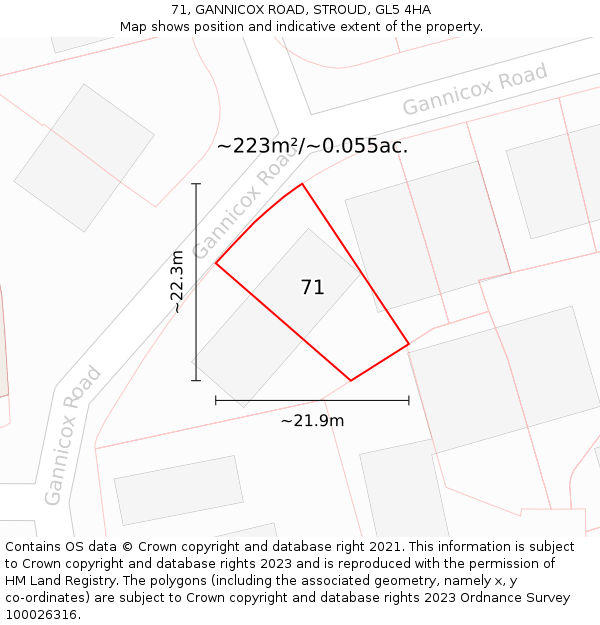 71, GANNICOX ROAD, STROUD, GL5 4HA: Plot and title map