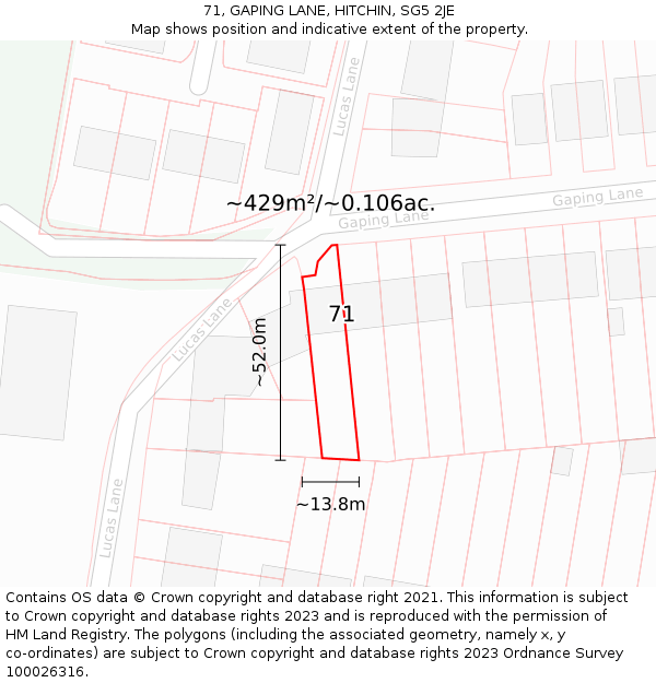71, GAPING LANE, HITCHIN, SG5 2JE: Plot and title map