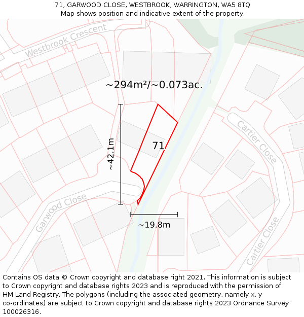71, GARWOOD CLOSE, WESTBROOK, WARRINGTON, WA5 8TQ: Plot and title map
