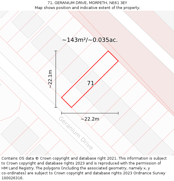 71, GERANIUM DRIVE, MORPETH, NE61 3EY: Plot and title map