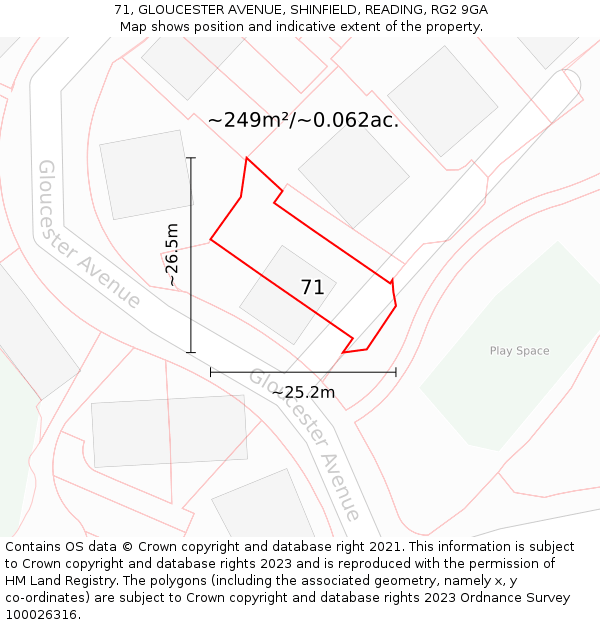 71, GLOUCESTER AVENUE, SHINFIELD, READING, RG2 9GA: Plot and title map