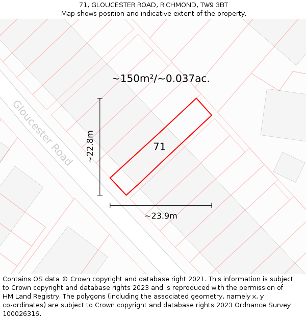 71, GLOUCESTER ROAD, RICHMOND, TW9 3BT: Plot and title map