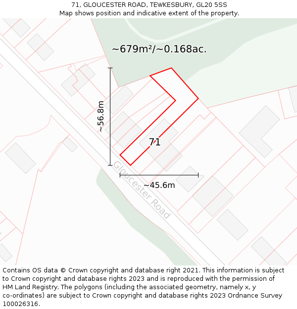 71, GLOUCESTER ROAD, TEWKESBURY, GL20 5SS: Plot and title map