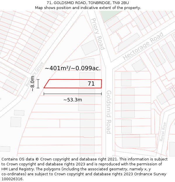71, GOLDSMID ROAD, TONBRIDGE, TN9 2BU: Plot and title map