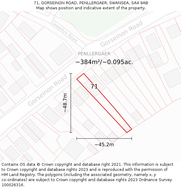 71, GORSEINON ROAD, PENLLERGAER, SWANSEA, SA4 9AB: Plot and title map