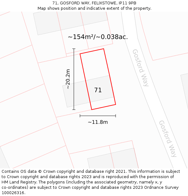 71, GOSFORD WAY, FELIXSTOWE, IP11 9PB: Plot and title map