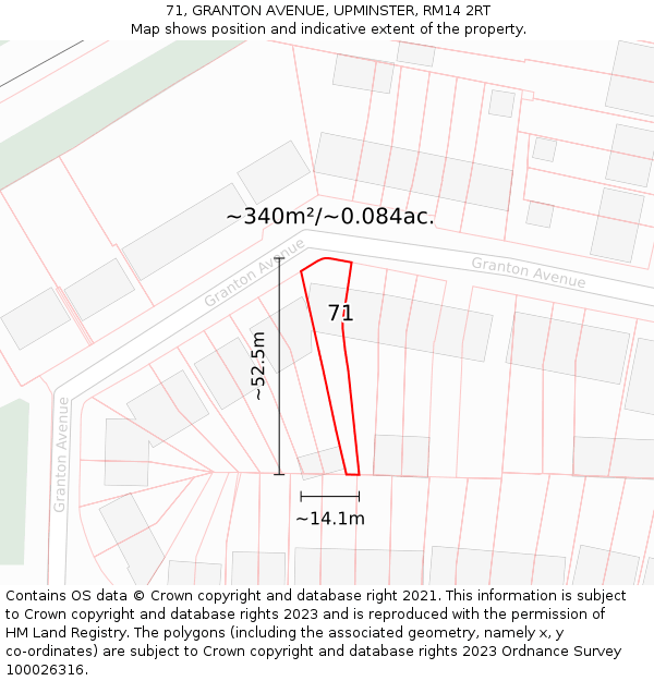 71, GRANTON AVENUE, UPMINSTER, RM14 2RT: Plot and title map