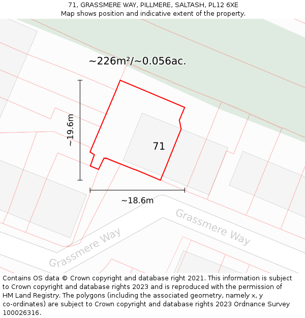 71, GRASSMERE WAY, PILLMERE, SALTASH, PL12 6XE: Plot and title map