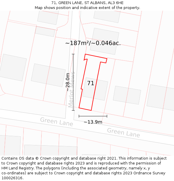 71, GREEN LANE, ST ALBANS, AL3 6HE: Plot and title map