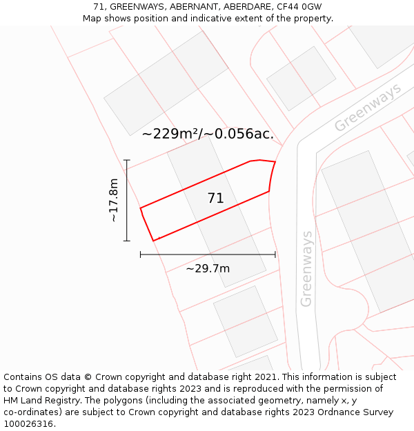 71, GREENWAYS, ABERNANT, ABERDARE, CF44 0GW: Plot and title map