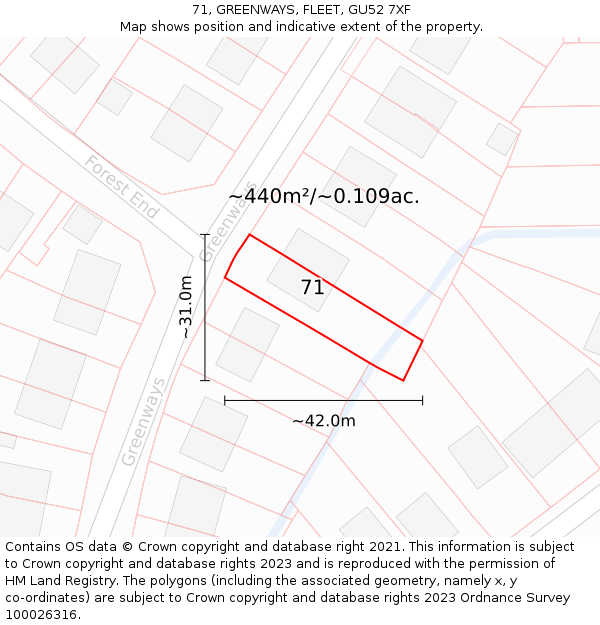 71, GREENWAYS, FLEET, GU52 7XF: Plot and title map