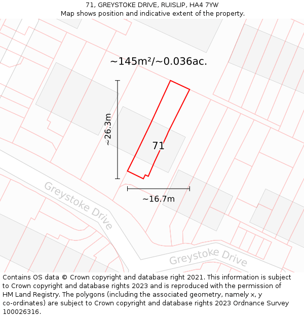 71, GREYSTOKE DRIVE, RUISLIP, HA4 7YW: Plot and title map