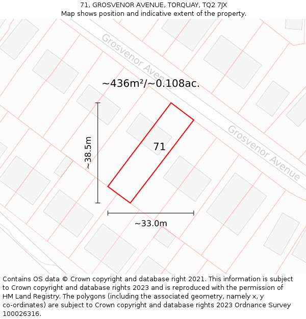 71, GROSVENOR AVENUE, TORQUAY, TQ2 7JX: Plot and title map