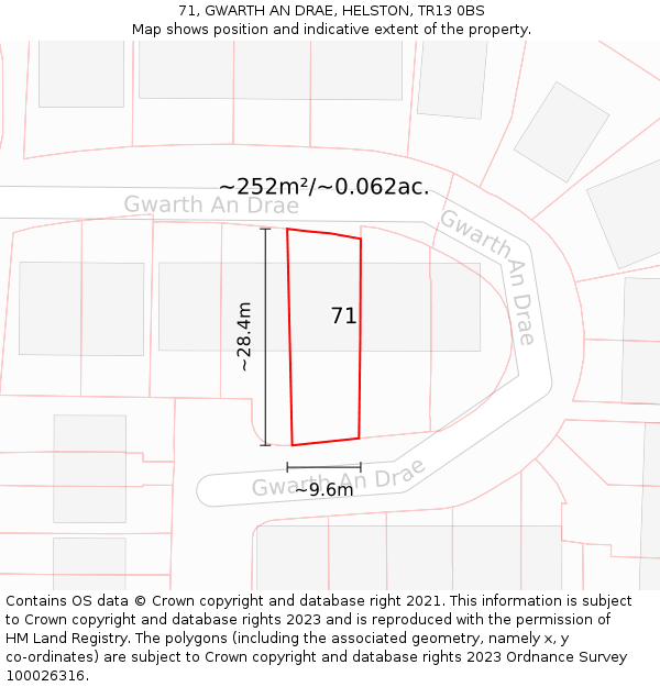 71, GWARTH AN DRAE, HELSTON, TR13 0BS: Plot and title map