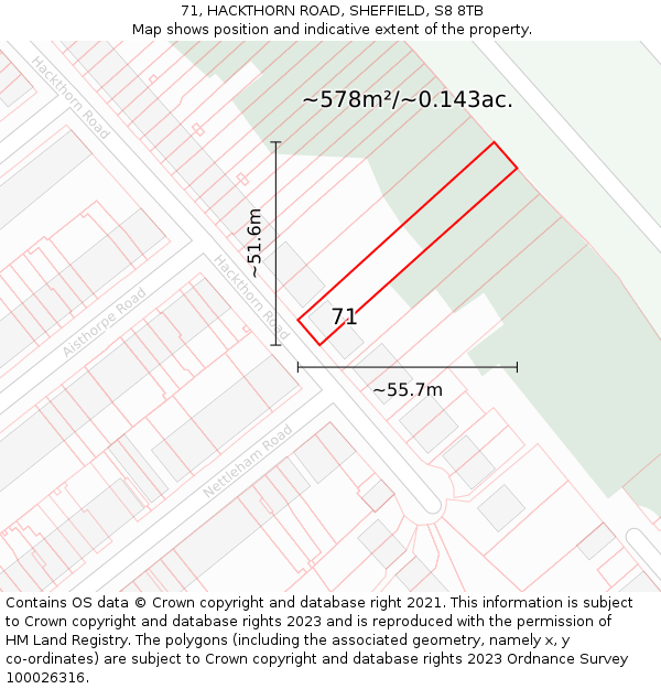71, HACKTHORN ROAD, SHEFFIELD, S8 8TB: Plot and title map
