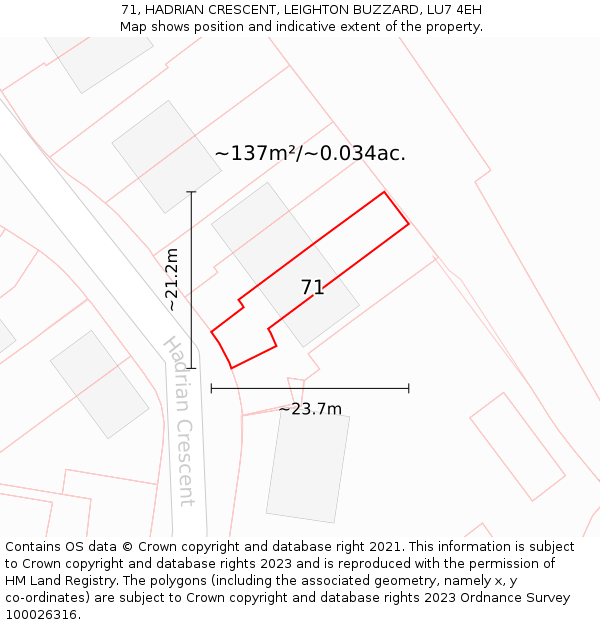 71, HADRIAN CRESCENT, LEIGHTON BUZZARD, LU7 4EH: Plot and title map