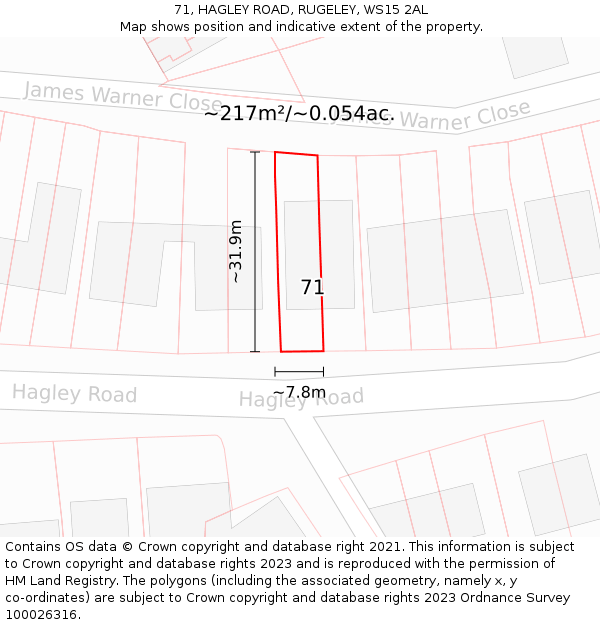 71, HAGLEY ROAD, RUGELEY, WS15 2AL: Plot and title map