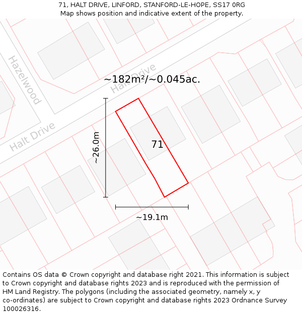 71, HALT DRIVE, LINFORD, STANFORD-LE-HOPE, SS17 0RG: Plot and title map