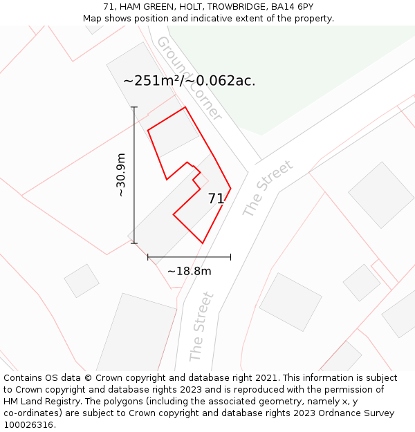 71, HAM GREEN, HOLT, TROWBRIDGE, BA14 6PY: Plot and title map