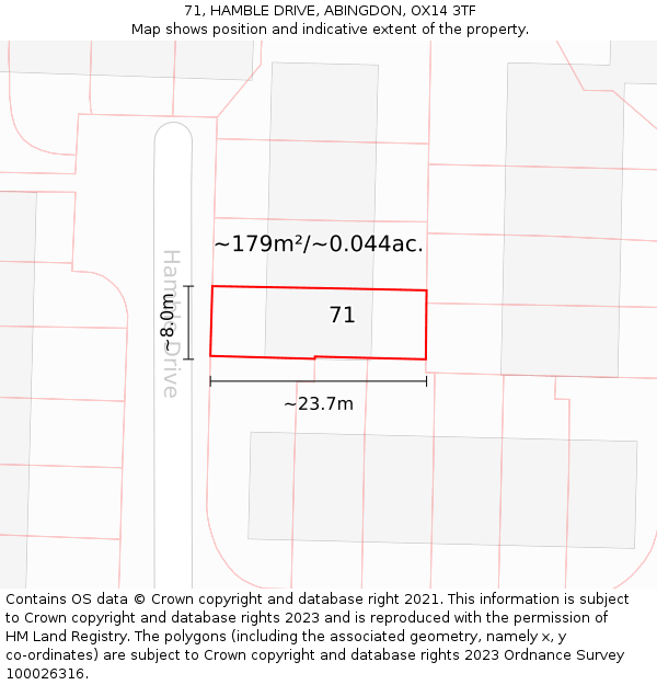 71, HAMBLE DRIVE, ABINGDON, OX14 3TF: Plot and title map