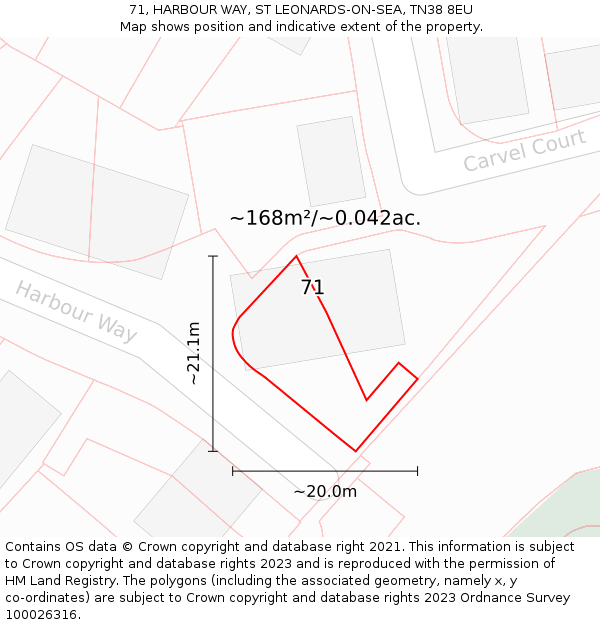 71, HARBOUR WAY, ST LEONARDS-ON-SEA, TN38 8EU: Plot and title map