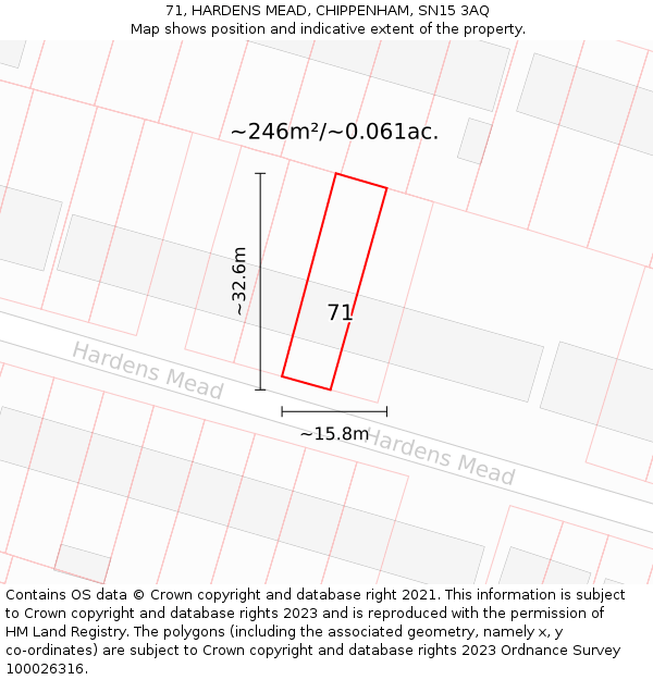 71, HARDENS MEAD, CHIPPENHAM, SN15 3AQ: Plot and title map
