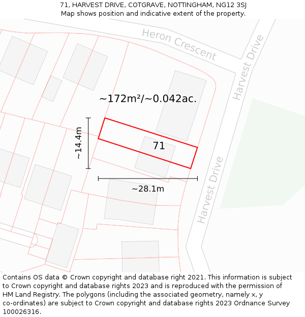 71, HARVEST DRIVE, COTGRAVE, NOTTINGHAM, NG12 3SJ: Plot and title map