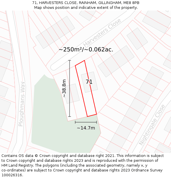 71, HARVESTERS CLOSE, RAINHAM, GILLINGHAM, ME8 8PB: Plot and title map