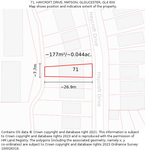 71, HAYCROFT DRIVE, MATSON, GLOUCESTER, GL4 6XX: Plot and title map